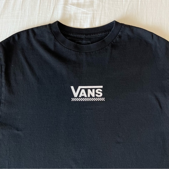 Vans Off the Wall Checkered Long Sleeve Black Crew Neck T-Shirt Size Medium - Picture 10 of 13